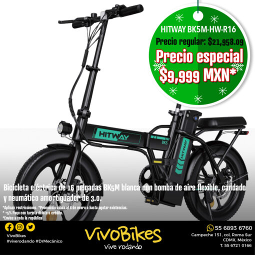 BICICLETA HITWAY BK5 MOTOR DE 500W BATERÍA DE 36V RODADA 16